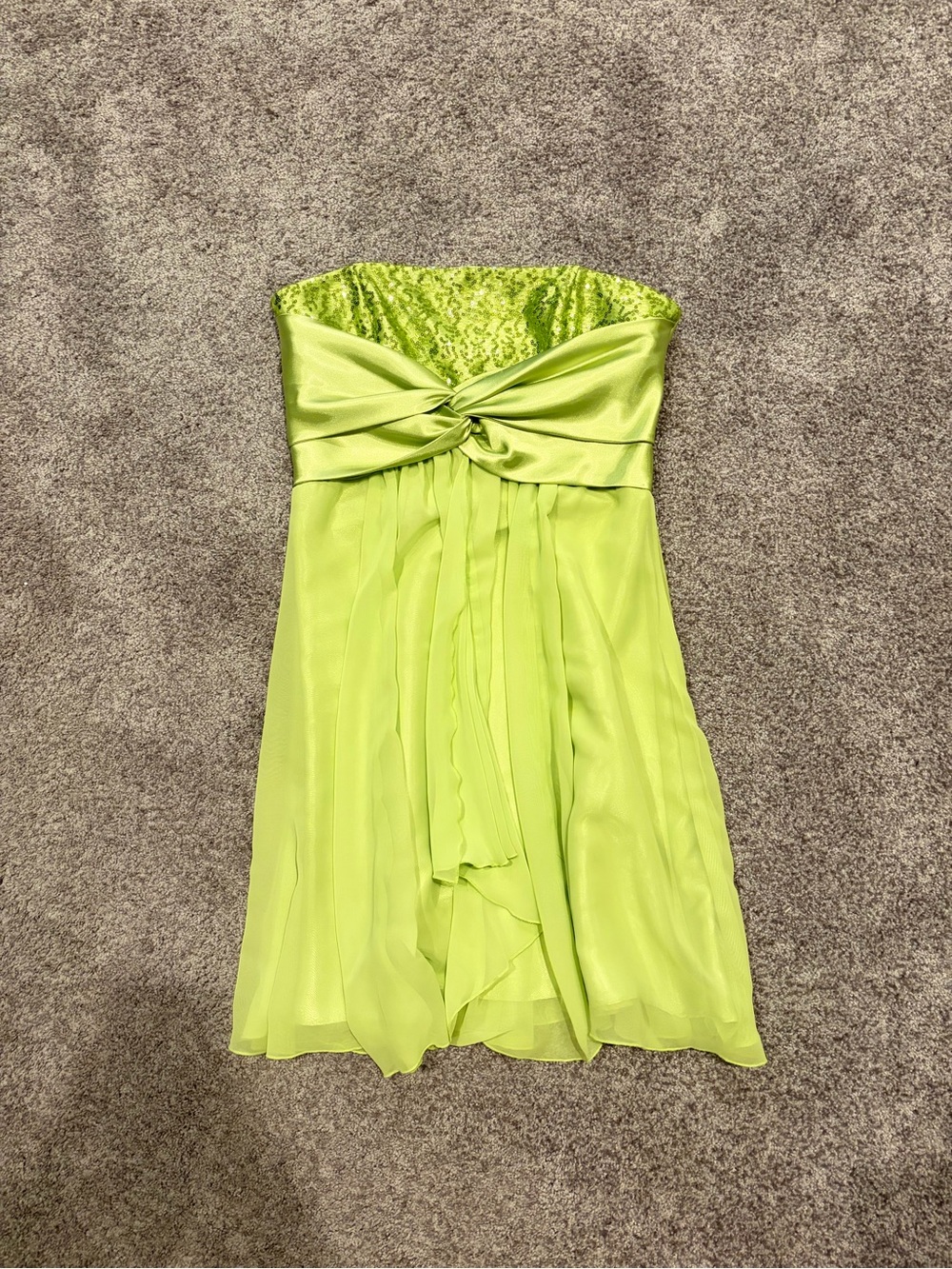 Jessica McClintock Strapless Lime-Green Chiffon & Satin Cocktail Dress